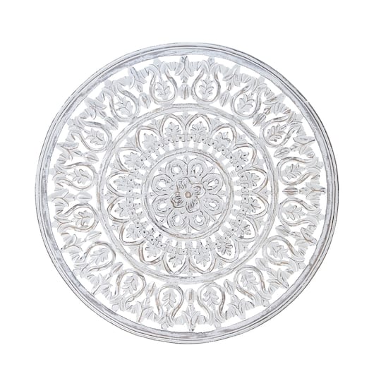 36" White Traditional Floral Wood Wall Décor